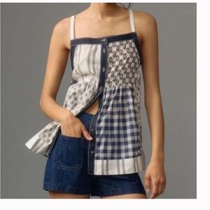 NWT ANTHROPOLOGIE / Pilcro Denim and Floral Button-Up Top SIZE S